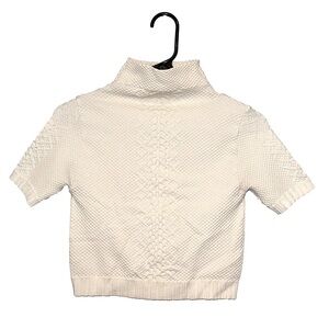 REVAMPED Cream Smocked Turtle Neck Cropped Top